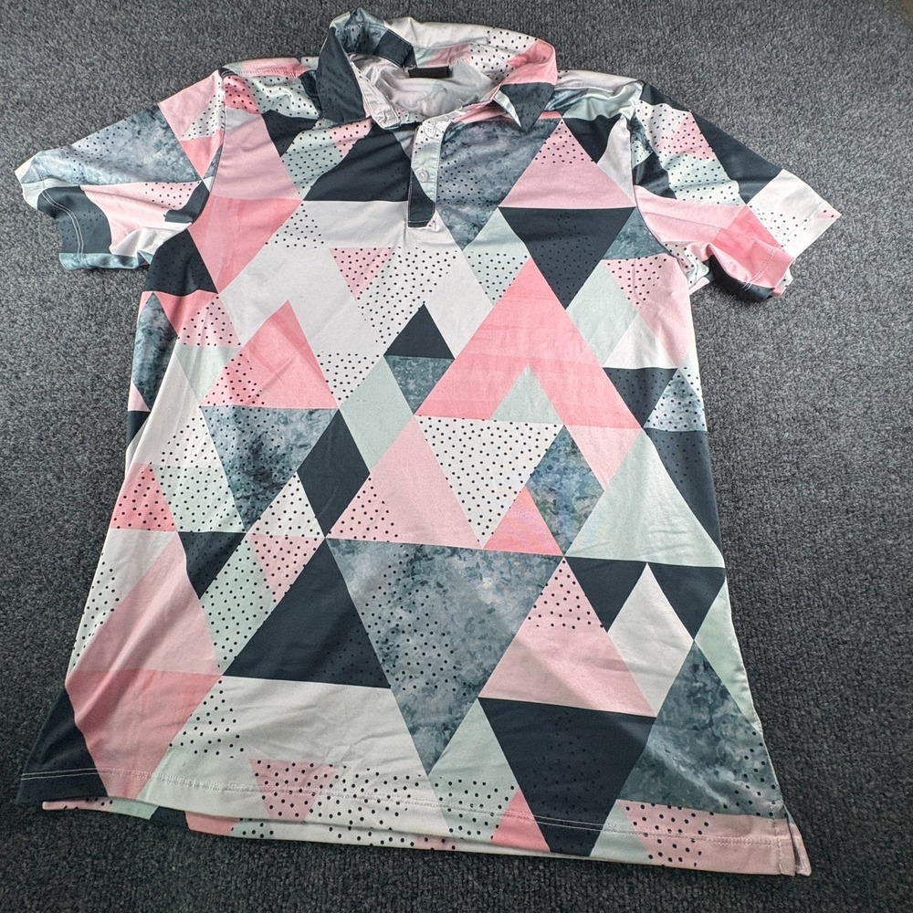Yatta Golf Birdie Dropper Polo‎ Shirt Men M Multicolor Geometric Stretch Read